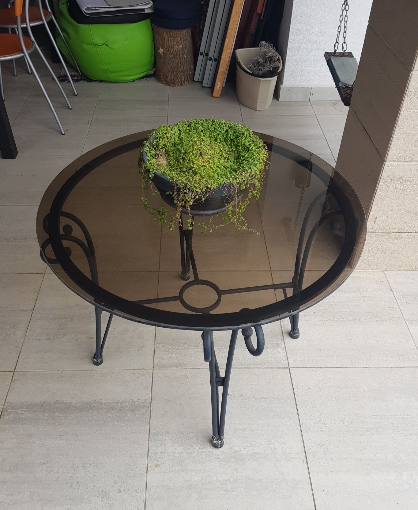 Mesa de Ferro Tubular com Tampo de Vidro