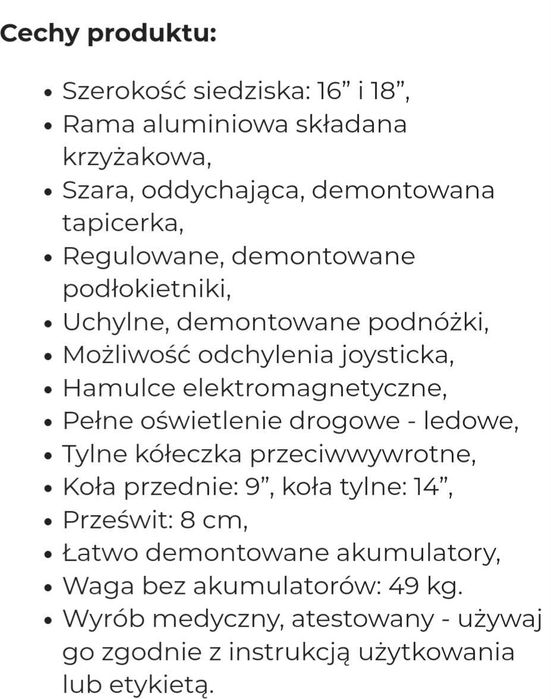 Wózek inwalidzki elektryczny W1032 Easy