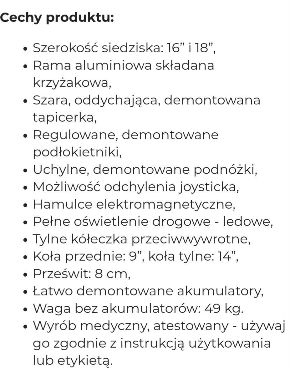 Wózek inwalidzki elektryczny W1032 Easy