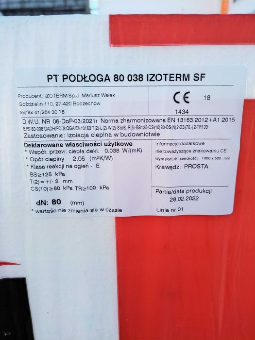 styropian dach podłoga  EPS-80 Izoterm 200 zł/m3 lambda 0,038