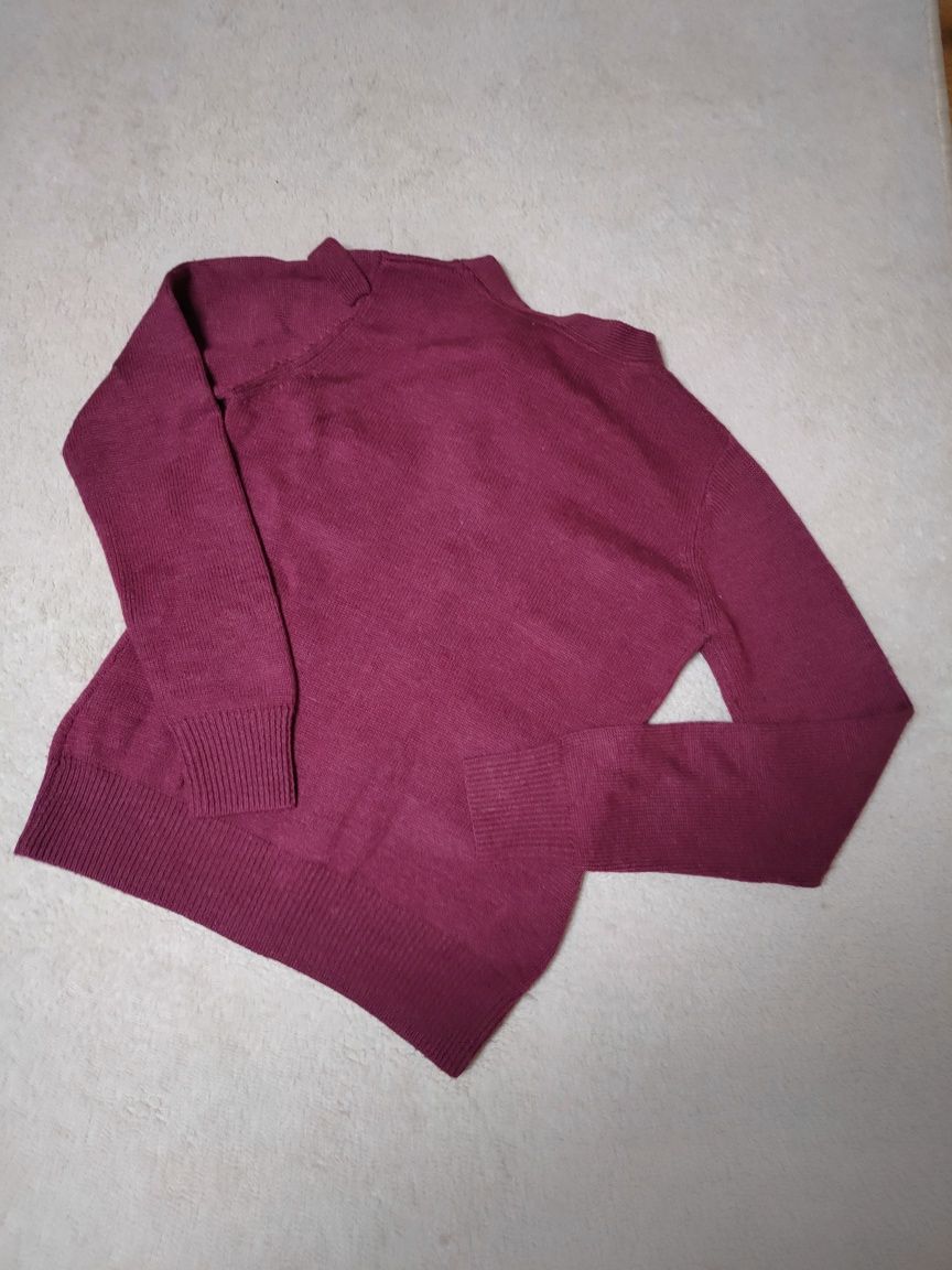 Sweter damski wełniany wiązany vintage rozmiar S burgund