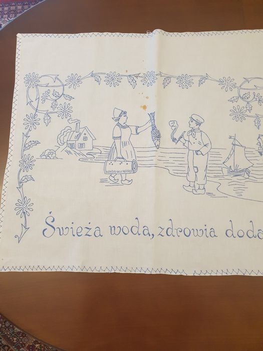 Oryginalna ręcznie haftowana makatka  kuchenna  z lat  50.
