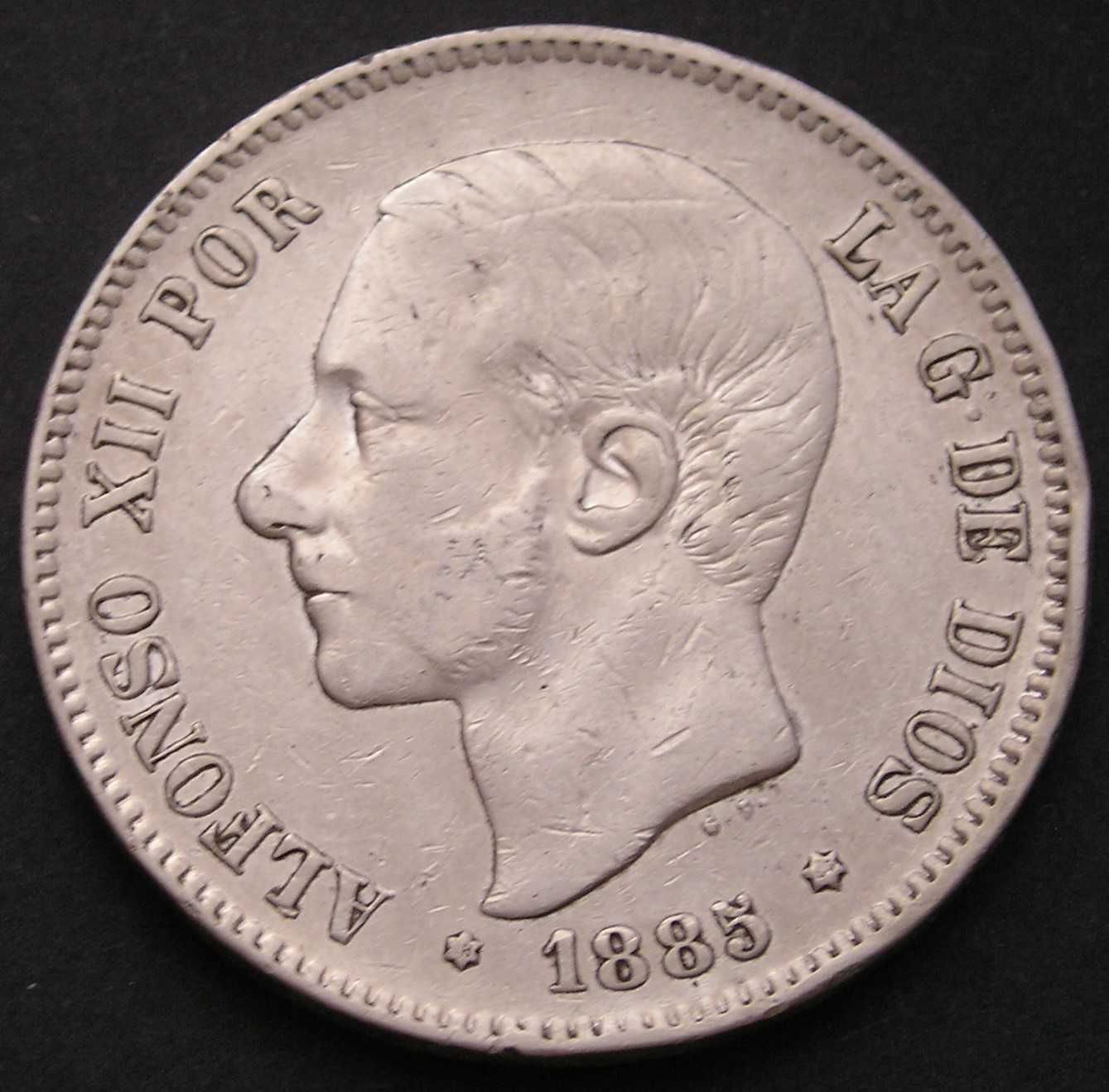 Hiszpania 5 peset 1885 - Alfons XII - srebro