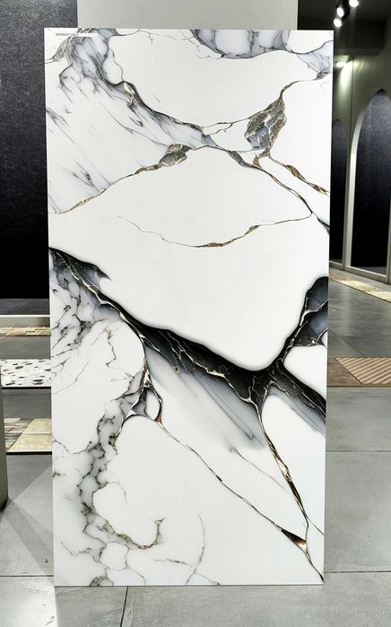 Gres polerowany 120x60 ZŁOTO REFLEKSY biały marmur Wysoki POŁYSK