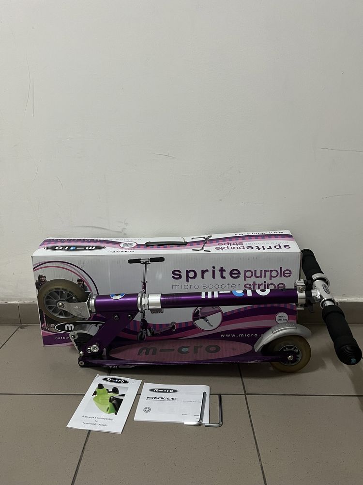 Самокат для дитини sprite micro scooter purple stripe фіолетовий мікро