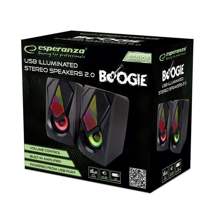 Gamingowe głośniki komputerowe 2.1 Esperanza BOOGIE USB LED RAINBOW