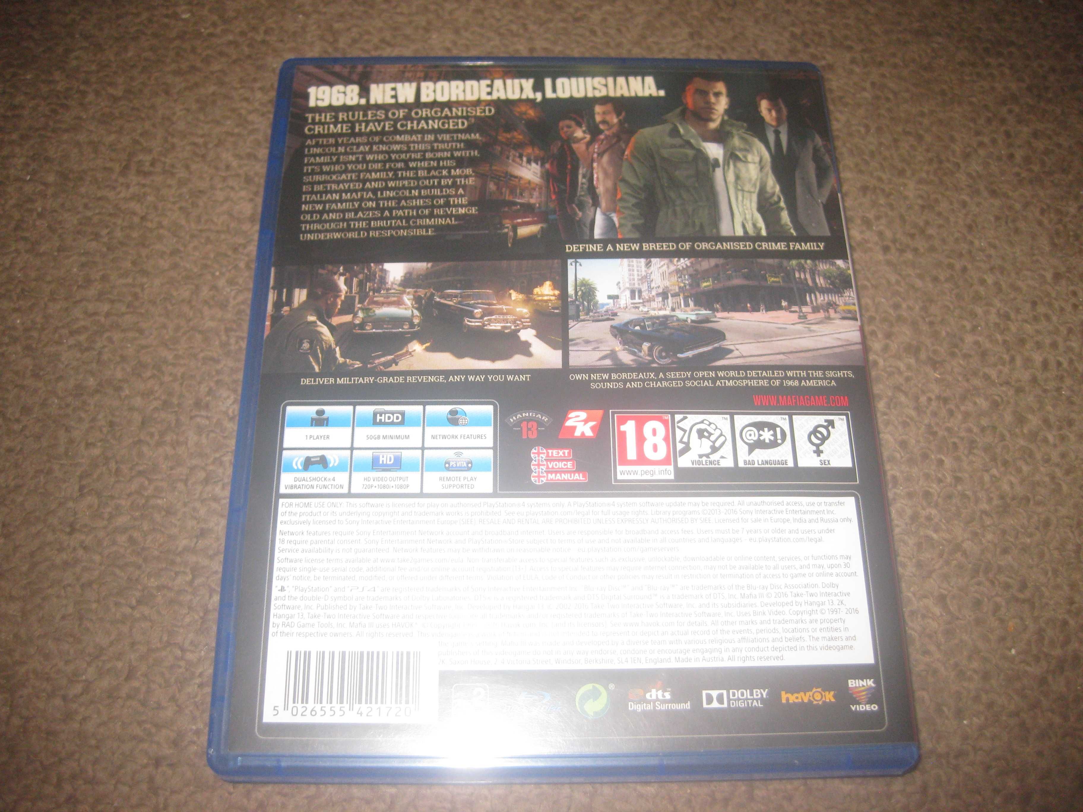 Jogo "Mafia III" para a Playstation 4/Impecável!