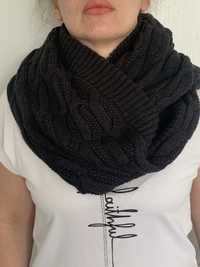 Женский шарф хамут темно-серый и сиреневый