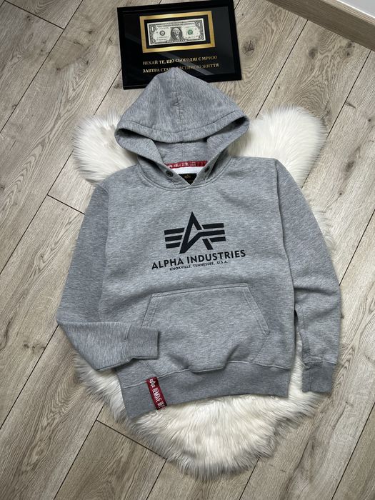 Оригинал Hoodie Alpha industries Худи с лентой на флисе Grey S