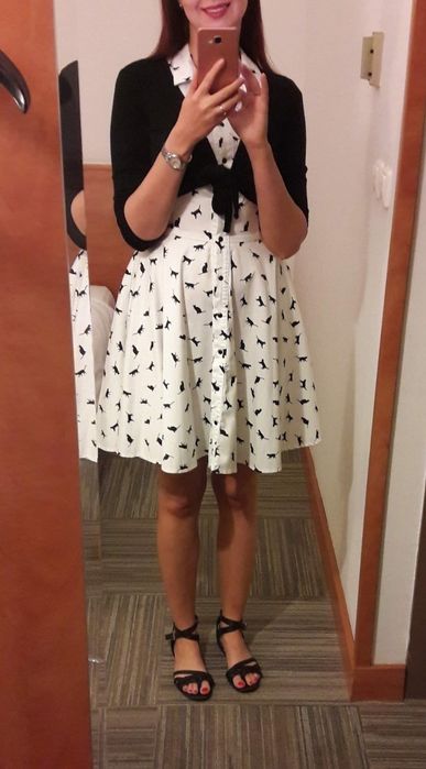 Sukienka szmizjerka bawełnianą biała koty mohito print kołnierzyk lato