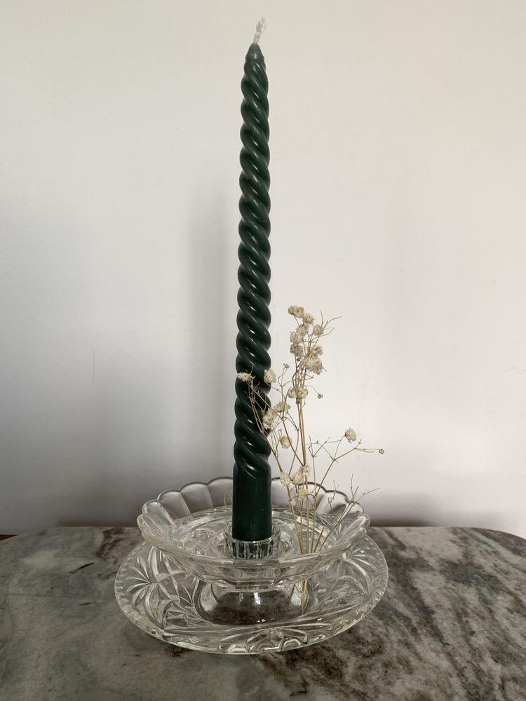 Skandynawski świecznik kryształowy kwiat ikebana dwuczęściowy
