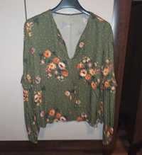 Zielona bluzka Mango kwiaty falbanki 36