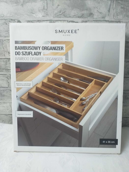Organizer regulowany na sztućce z drewna bambusowego