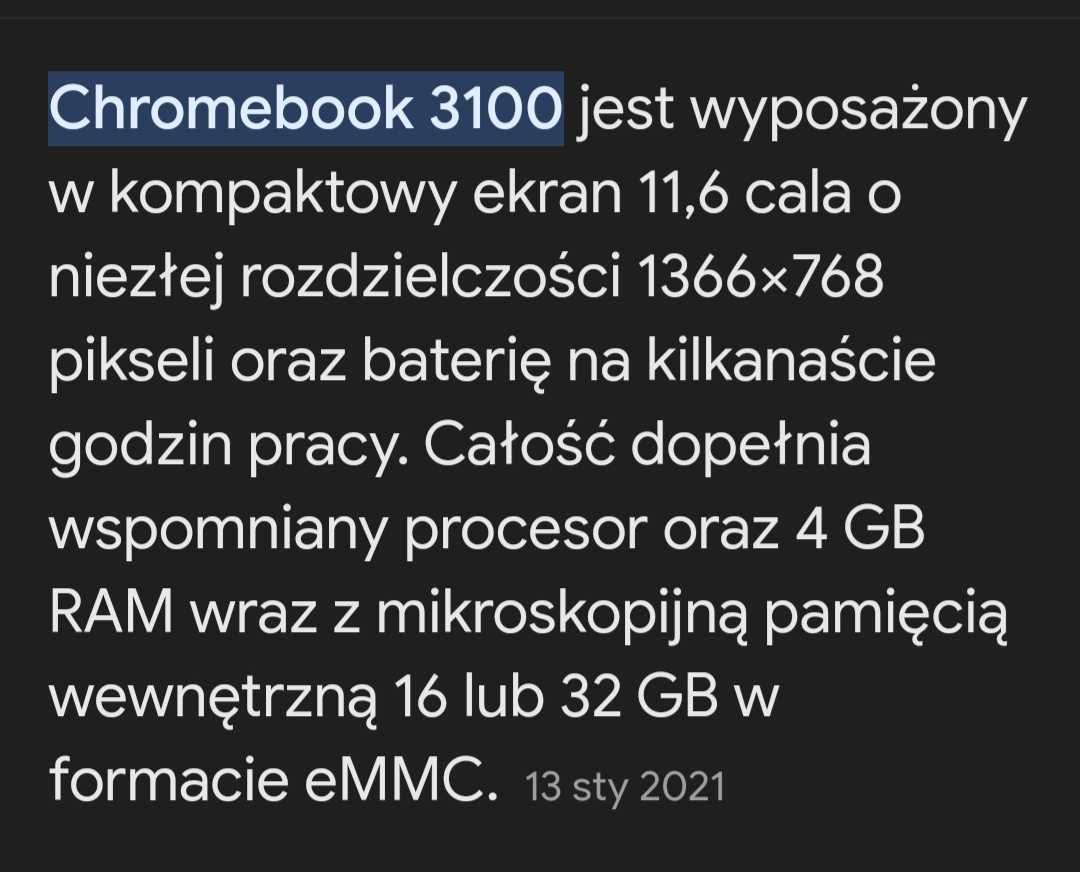 Chromebook matowy czarny Dell 3100