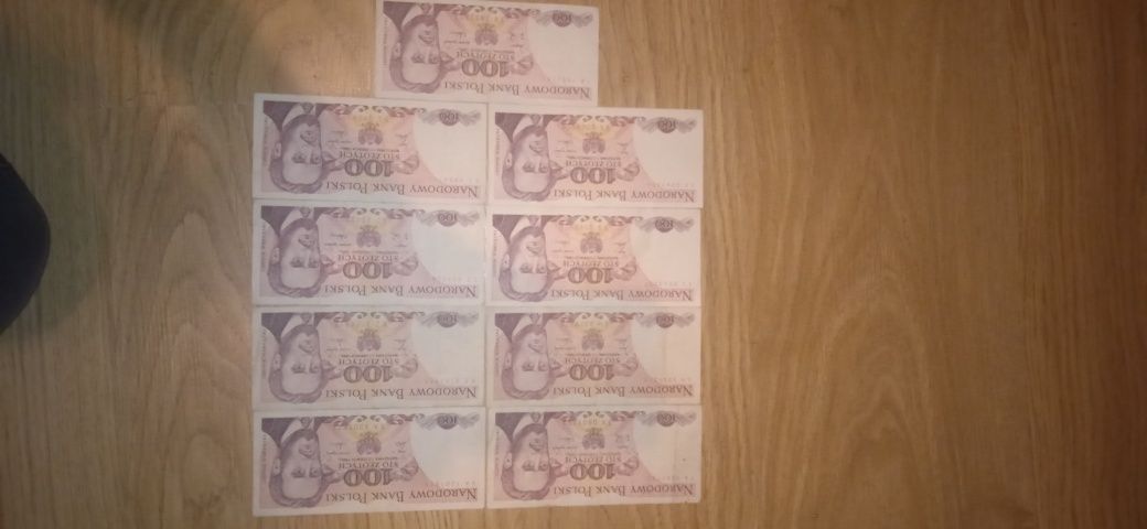 Banknoty9× 100zl PRL