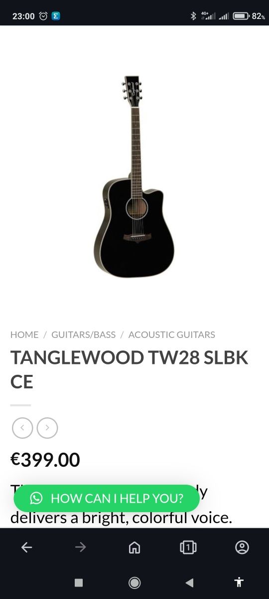 Електроакустика гітара TANGLEWOOD TW28 SLBK CE