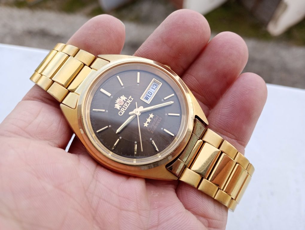 Piękny brąz zegarek orient crystal złoty ni seiko tissot certina omega