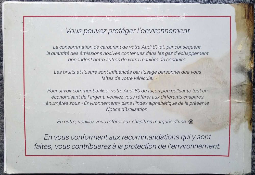 Instrukcja obsługi samochodu Audi 80 w języku francuskim, 1991 r.