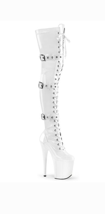 20CM Wysokie Białe Kozaki Szpilki pole dance 90cm na platformie 39-43