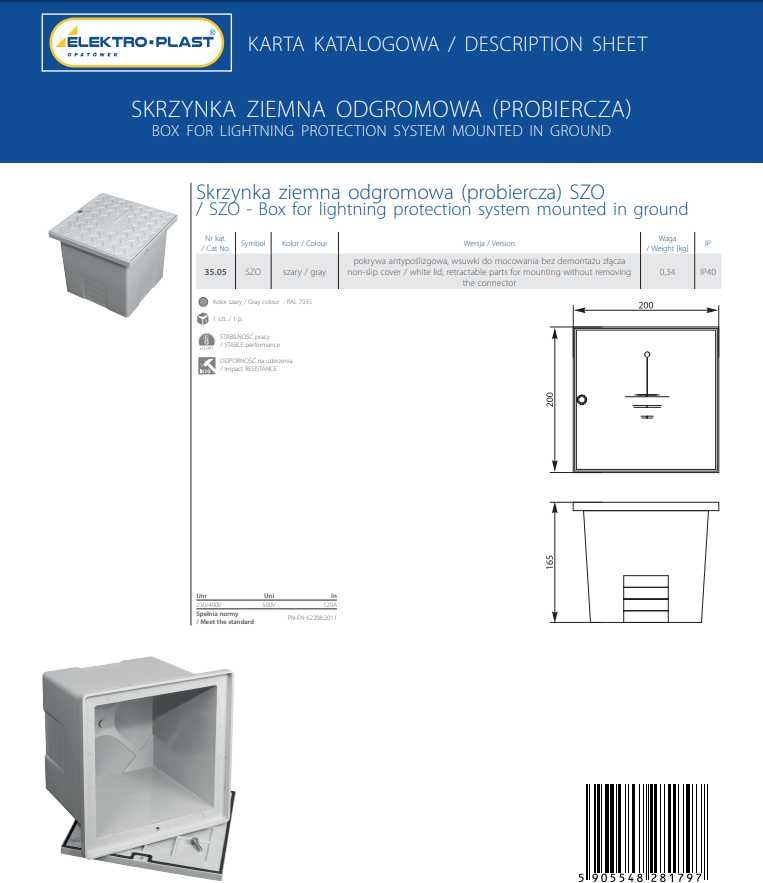 Elektro-Plast Skrzynka ziemna odgromowa probiercza SZO / SZO - 35.05