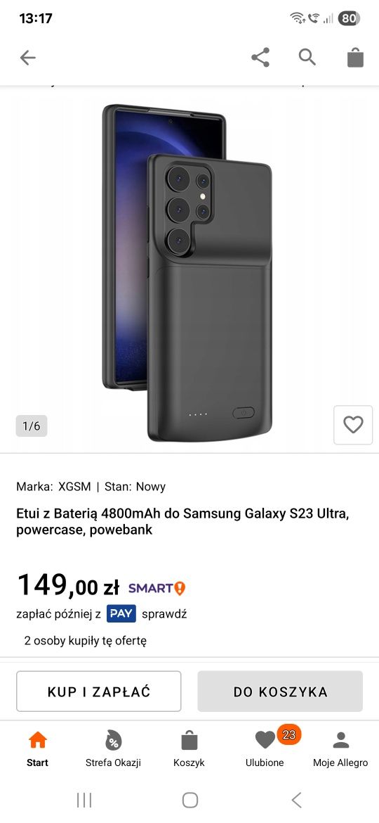 Etui z baterią Tech-Protect POWERCASE 4800mah GALAXY S23 ULTRA. 100% s
