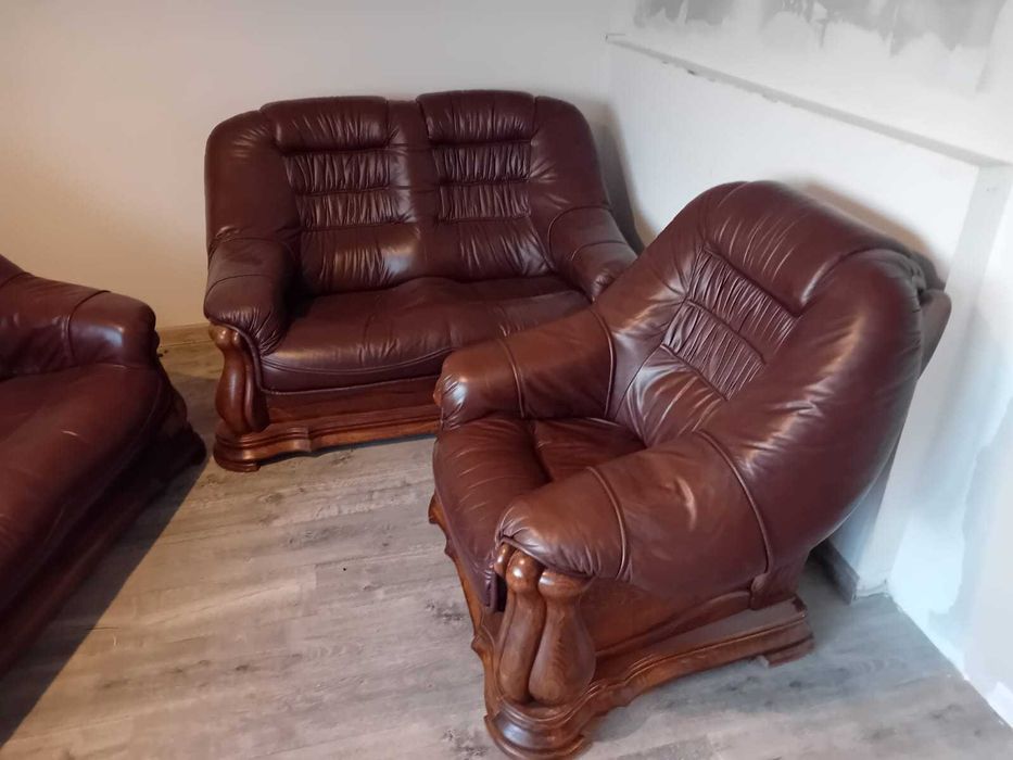Meble Ze Skóry i drewna Dębowego