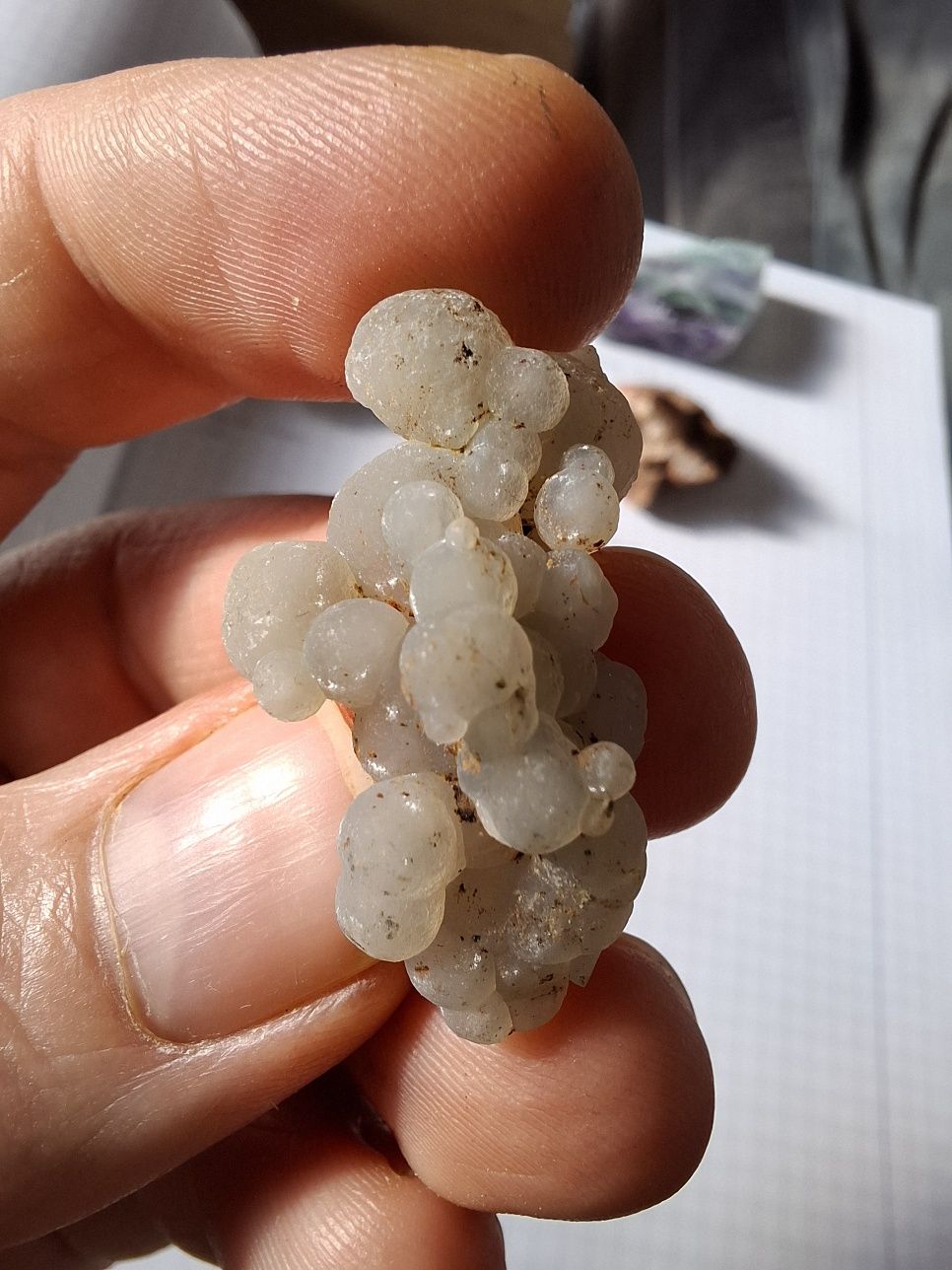 Minerały chalcedon winogron, aragonit, fluoryt, kalcyt