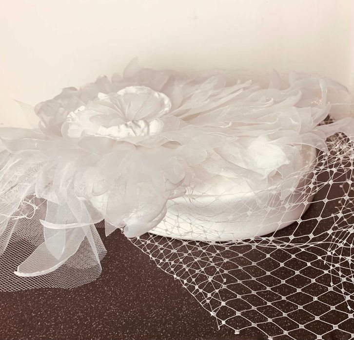 nowa Ozdoba Ślubna Toczek XXL Woalka Ponadczasowa ELEGANCJA Glamour