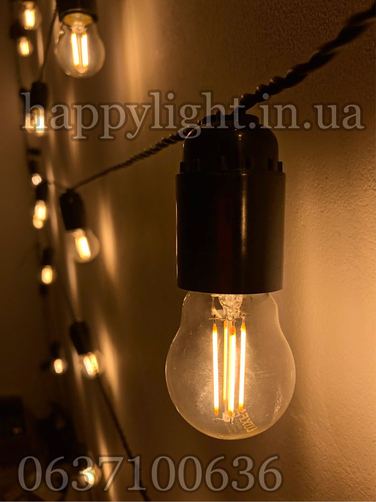 Гірлянда в стилі ретро з прозорими лед лампами тепле світло з палочкам