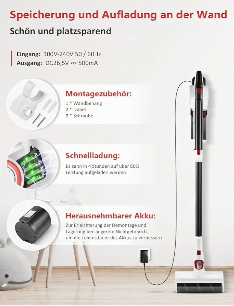 Odkurzacz bezprzewodowy pionowy bezworkowy aku turbo szczotka led 350W
