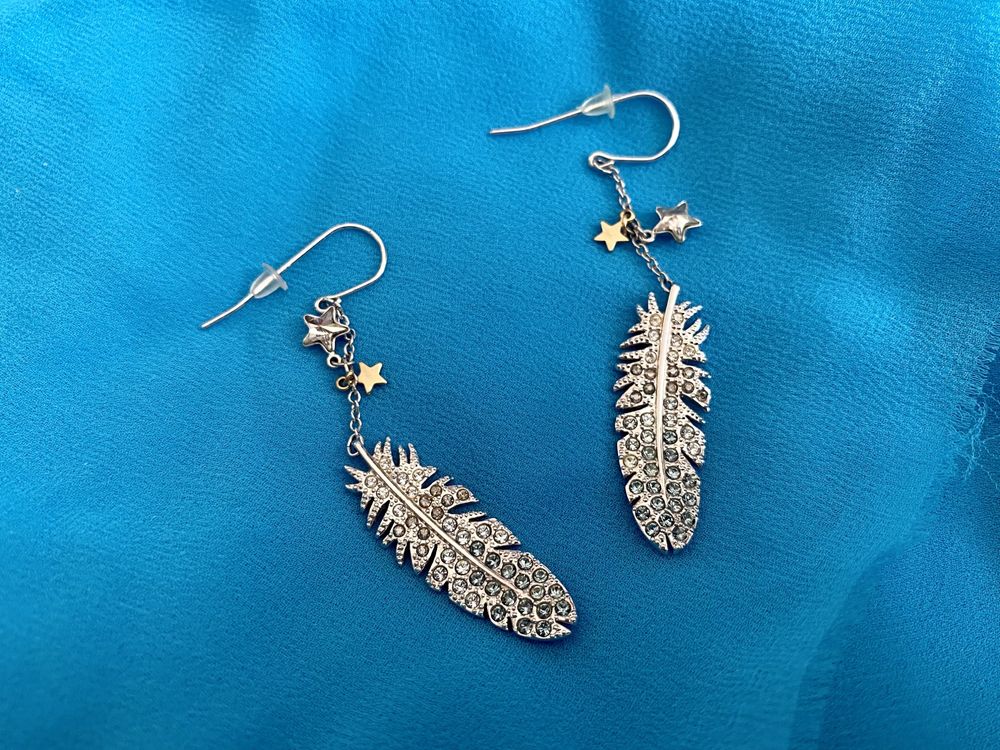 UNIKAT nowe kolczyki Swarovski pióra piórka gwiazdki