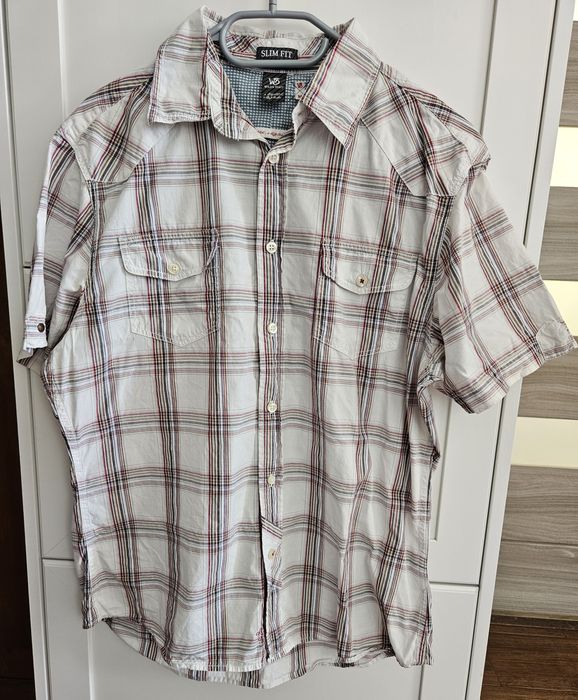 Koszula męska z krótkim rękawkiem; M; White Stuff; biała w kratkę
Rozm