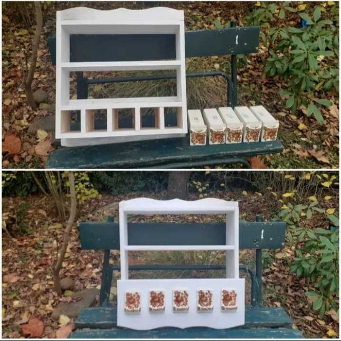 Półka drewniana z ceramicznymi szufladkami Włocławek