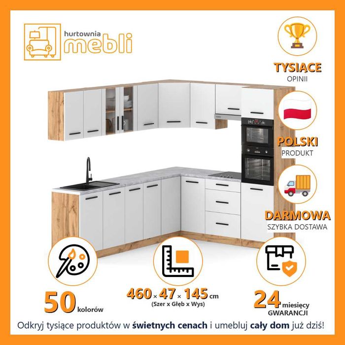 Kuchnia Nowoczesna Modułowa Narożna Marra 4.6m Zestaw Z Blatem Szeroki