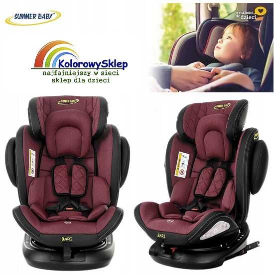 Nowy Fotelik Summer Baby BARI 0-36kg Isofix Obrotowy 360° Bordo