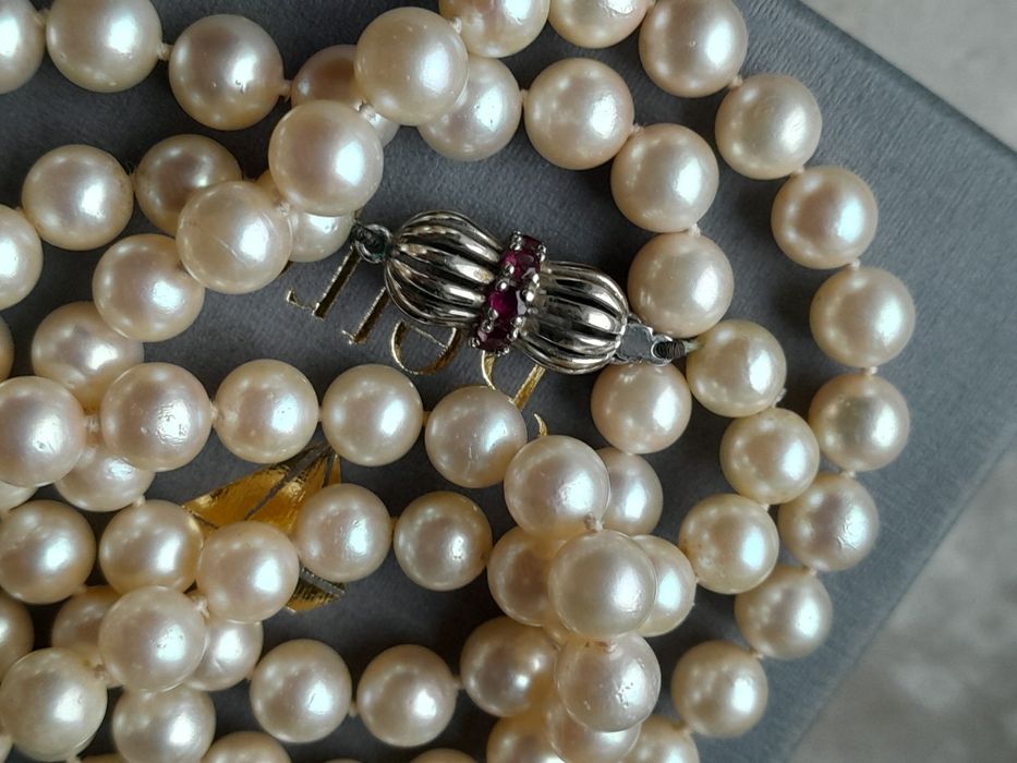 Naszyjnik Perły Akoya Rubiny Złoto 585