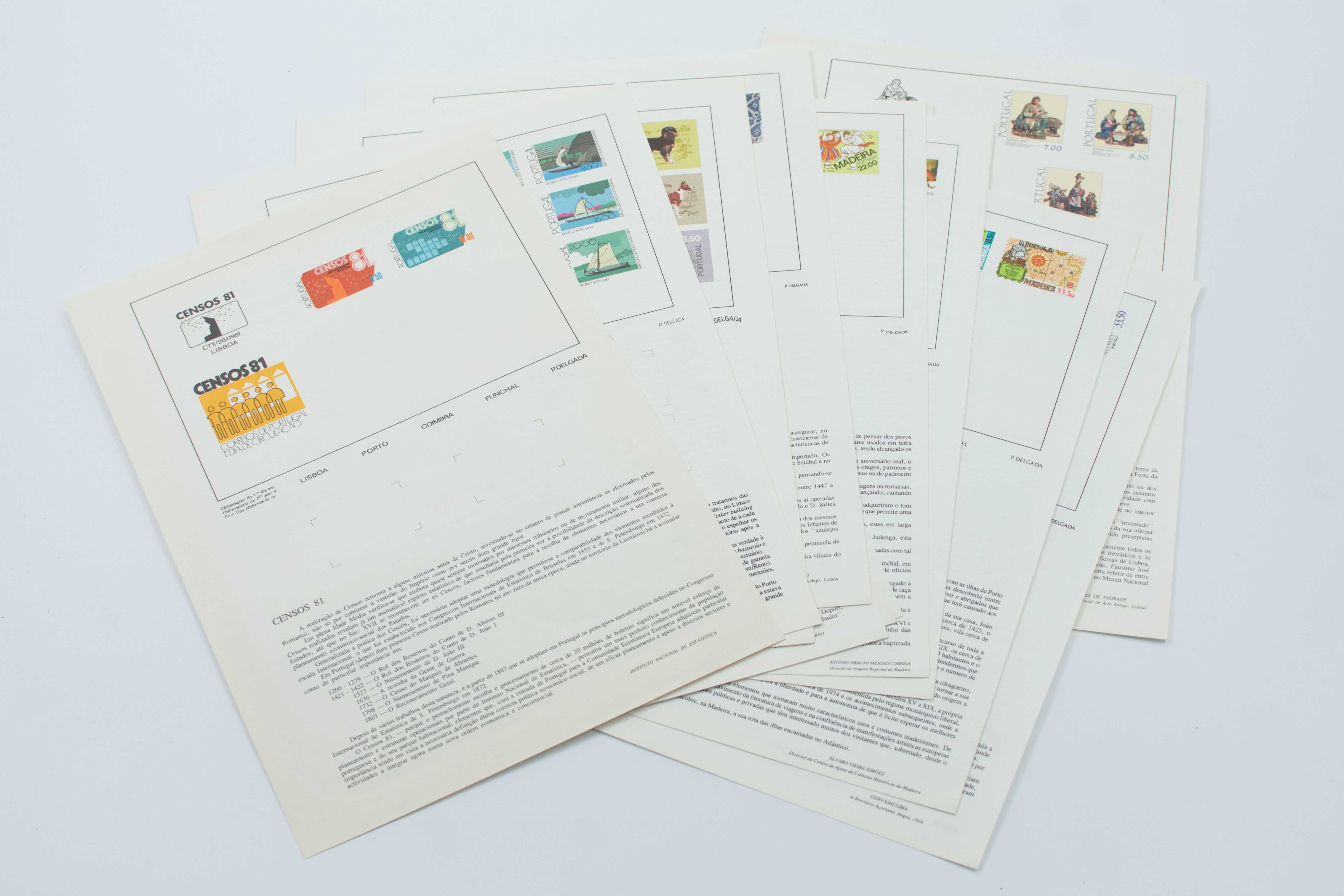 Coleção 20 sobrescritos FDC, selos e pagelas emitidos pelos CTT - 1981