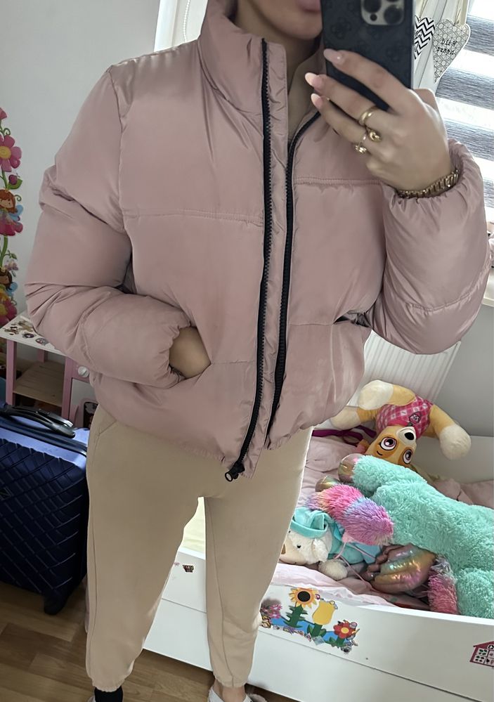 Kurtka puffer rozowa H&M S