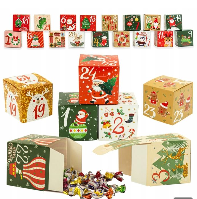 Oryginalny ADWENTOWY KALENDARZ Składane Pudełka 24 elementy