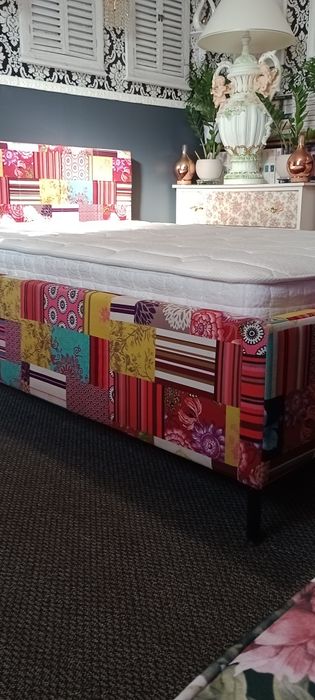 Łóżko patchwork 140x200 z materacem kieszeniowym bdb