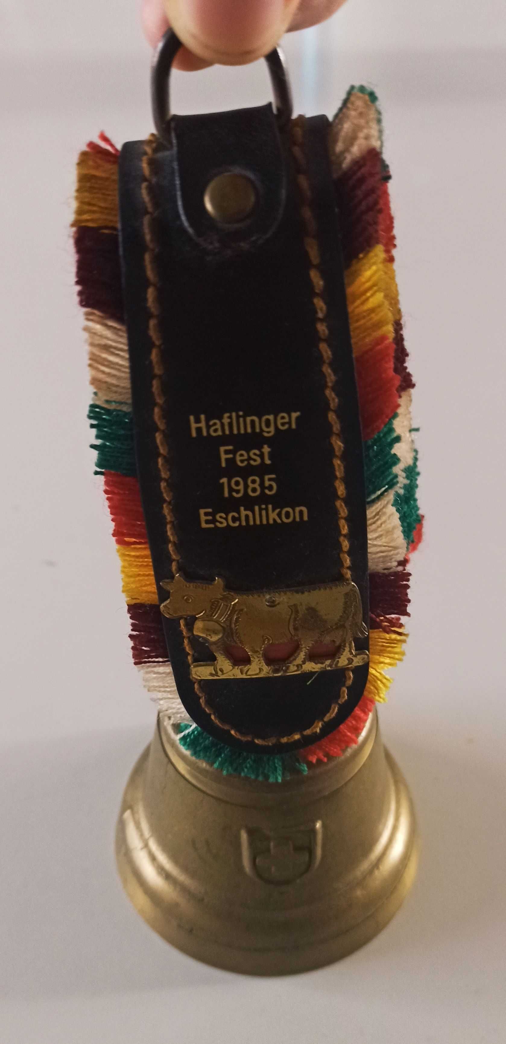 szwajcarski dzwonek krowi ozdobny dla krowy Haflinger Fest 1985 18,5cm