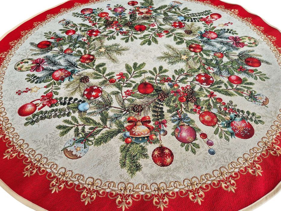 Obrus okrągły świąteczny 95 cm gobelinowy 1335