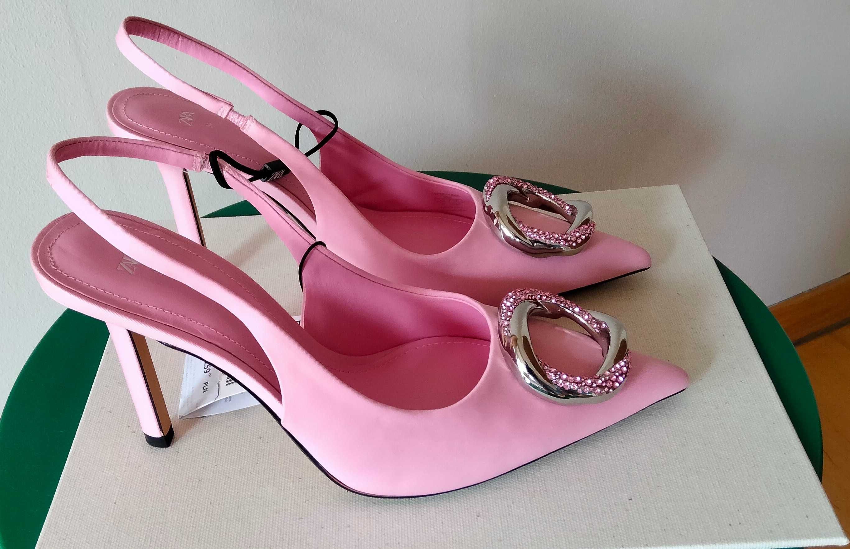 Buty na obcasie z efektem satyny Zara r.39 -nowe