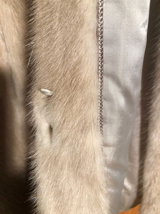 Piękne Naturalne Futro z Norek Ecru Kurtka Zimowa Luksusowa Kożuch