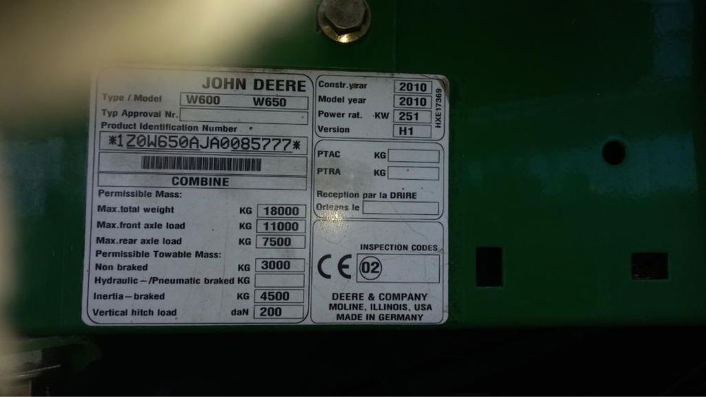 John Deere W650 Kombajn
