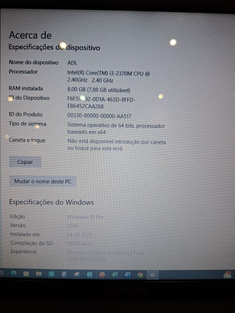 Portátil Toshiba Satellite Pro - i3 - 8Gb RAM - HDD 450 GB