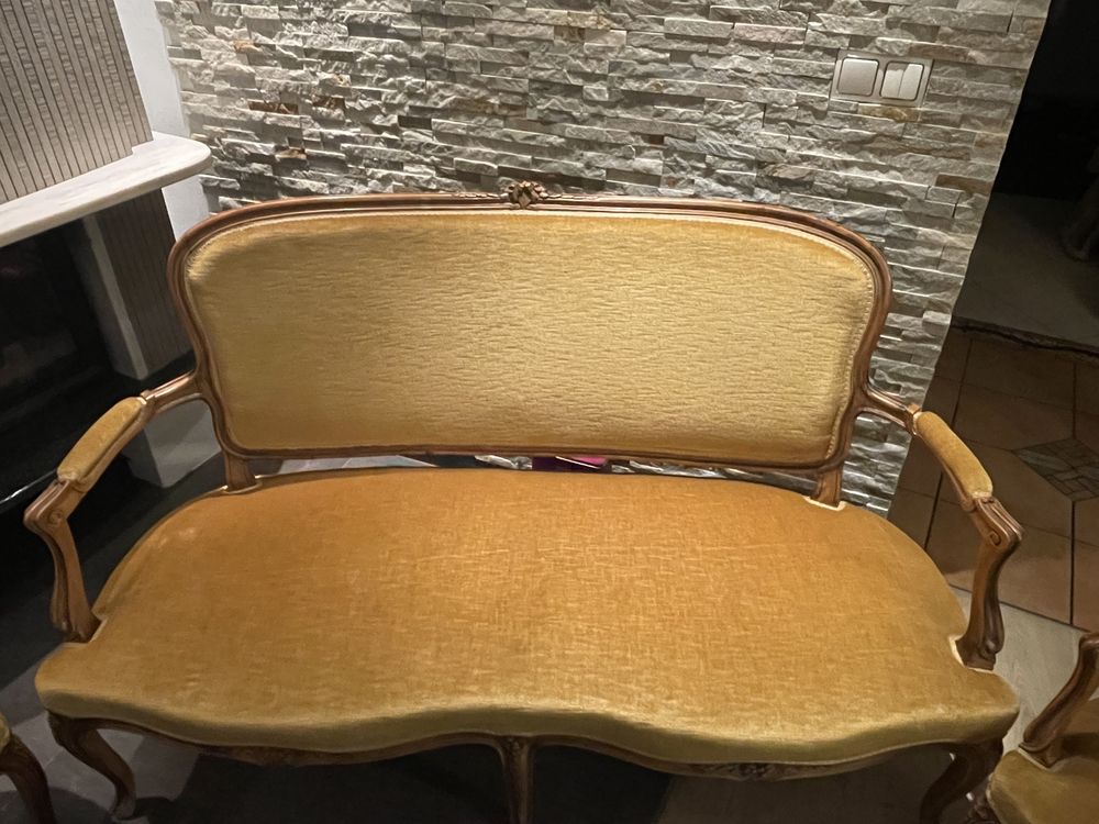Ludwik oryginalny piekny komplet mebli sofa , stolik + 2 fotele