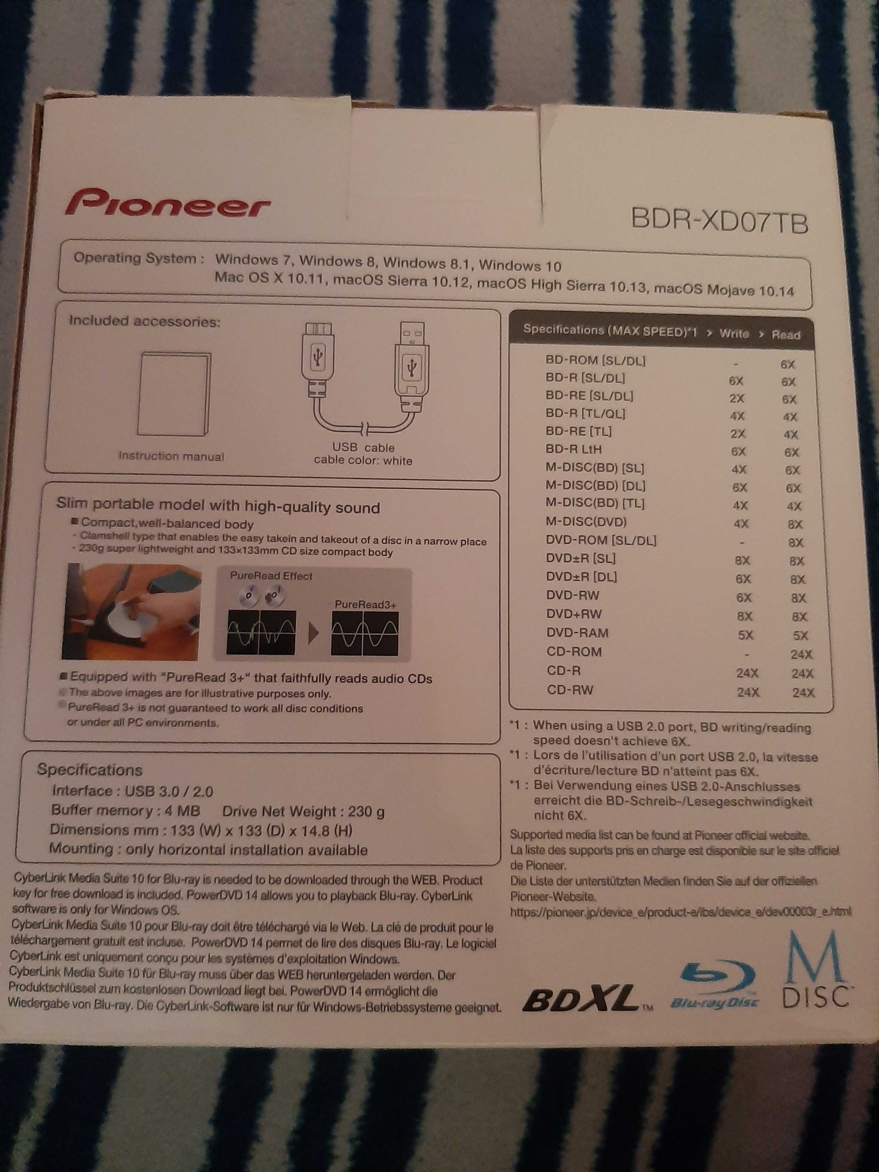 Nagrywarka zewnętrzna bluray Pioneer bdr-xd07tb