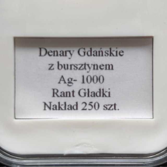 Denary Gdańskie z bursztynem - srebro, kpl. 4 szt., rant gładki