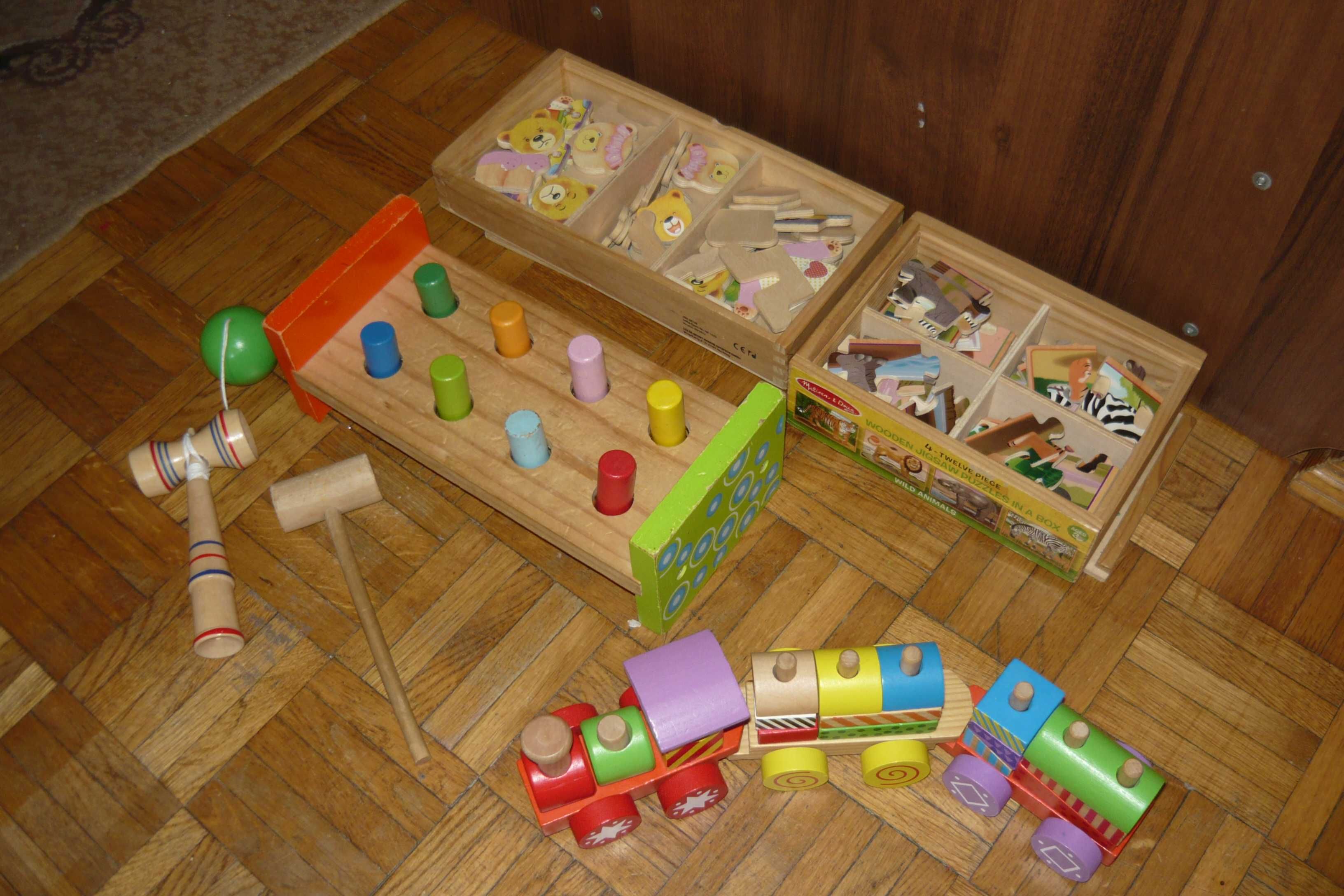 Drewniane zabawki zestaw - Kolejka Puzzle Przebijak